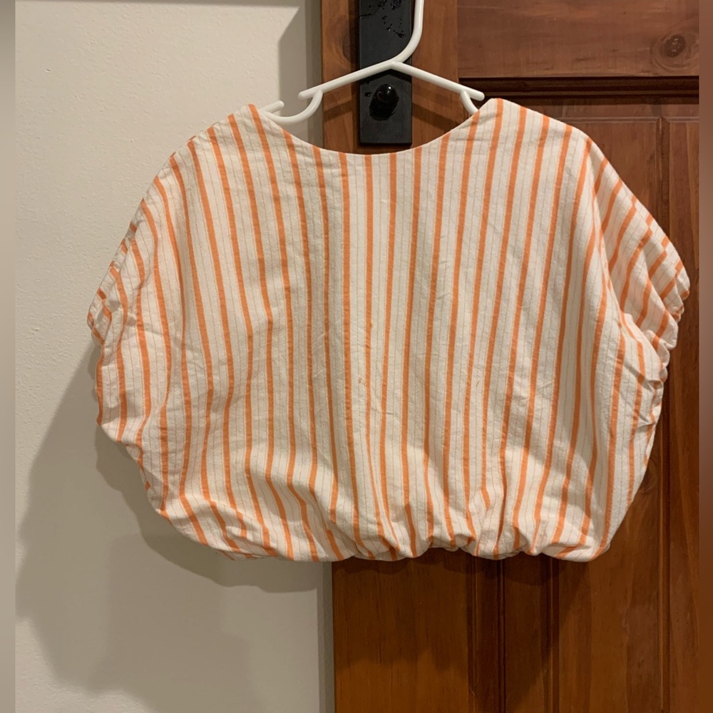 Zara girls orange and white stripe crop top elastic waist balloon sleeve